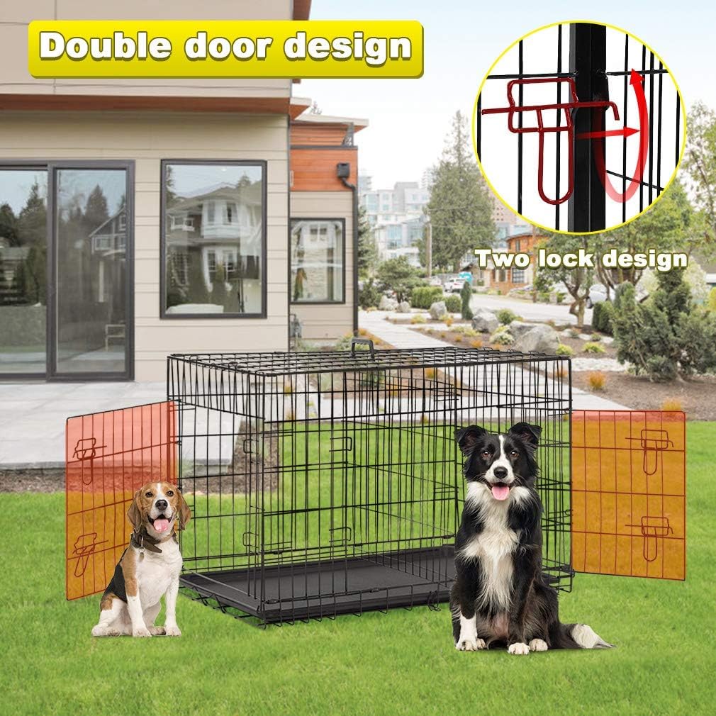 48 Inch Folding Metal Double Door Dog Crate with Divider Panel N444