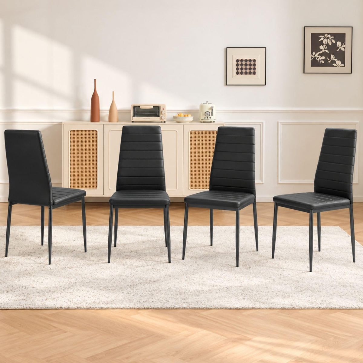 Black PU Leather Dining Chairs Set of 4 I56476