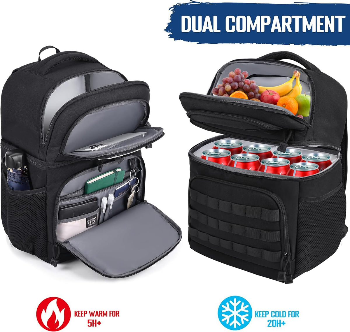 Black Insulated Leakproof Lunch Backpack D50938