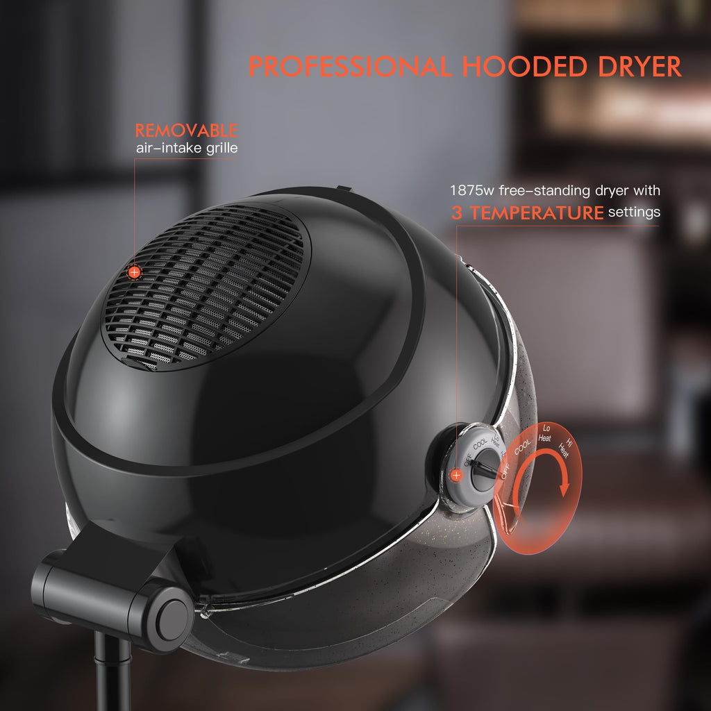 Black Portable Standing Hooded Hair Dryer D2081