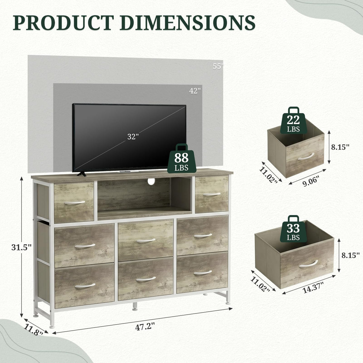 8 Drawer TV Stand with Charging Station F71389