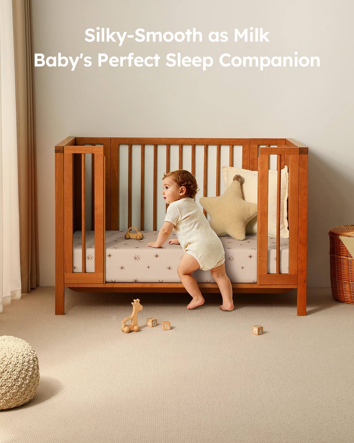 28x52x8in Fitted Crib Sheet 3 Pack Microfiber White Brown E502