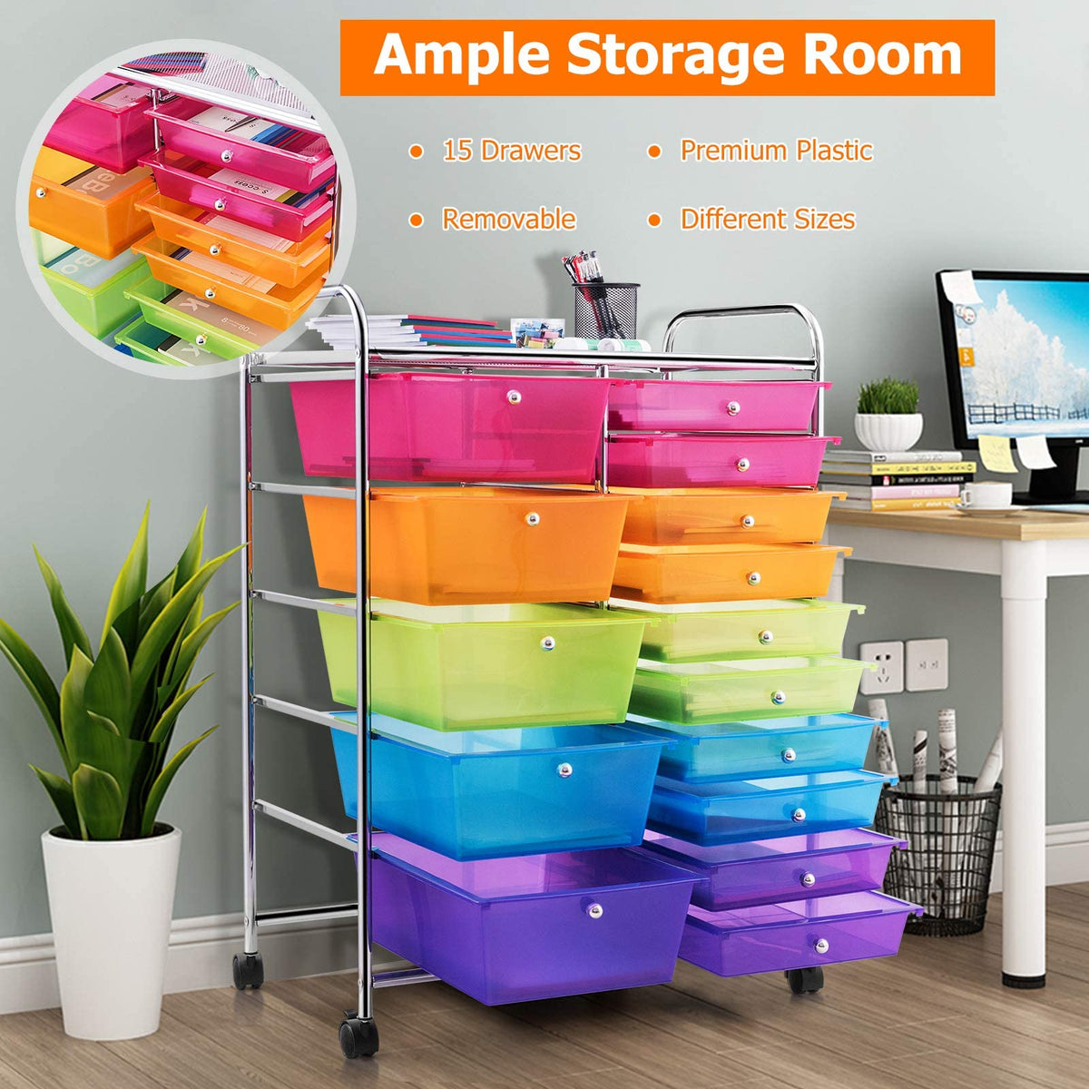 15 Drawer Rolling Storage Cart with Wheels E106