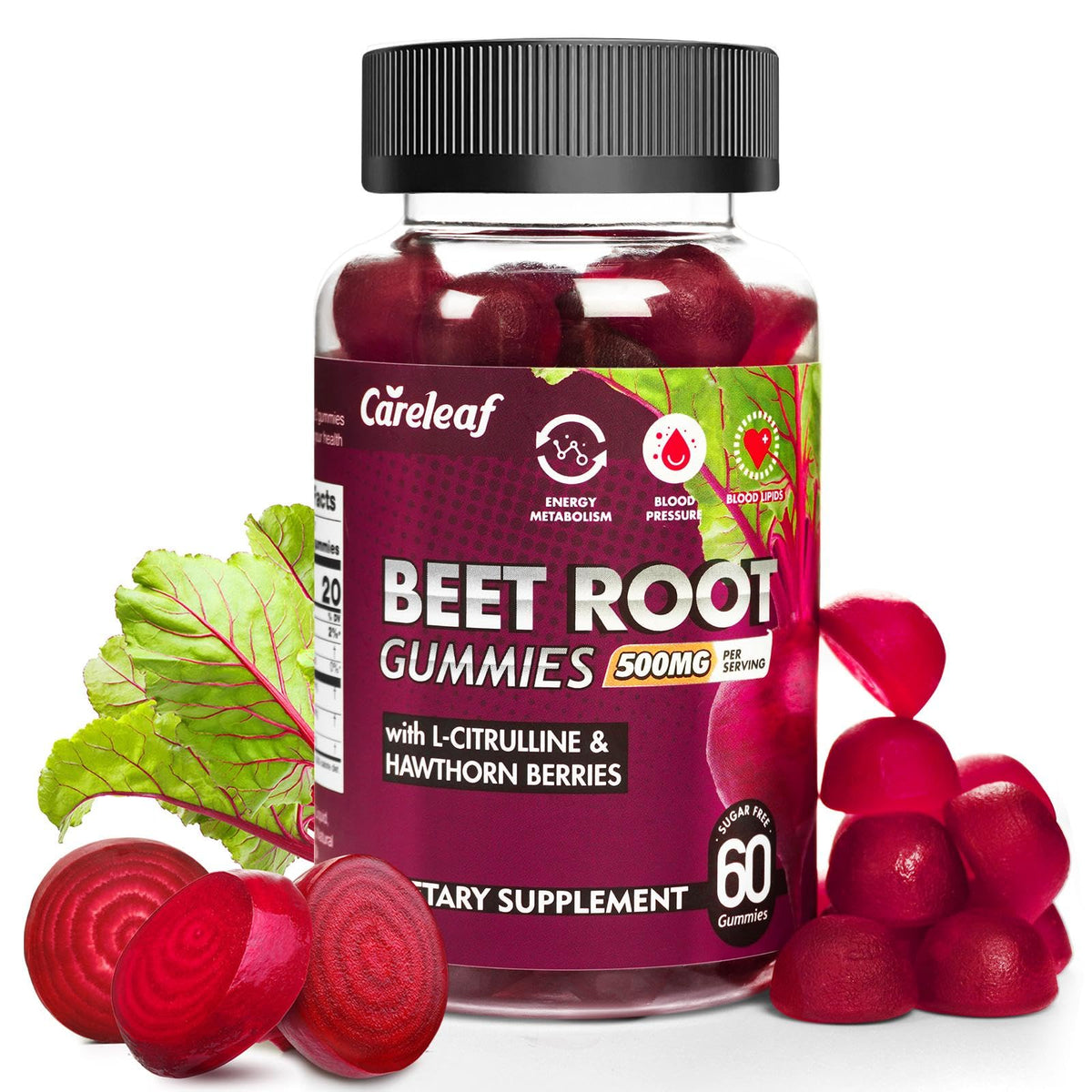 Sugar-Free Vegan Beet Root Gummies with L-Citrulline & Hawthorn Extract, 60 Count X241499