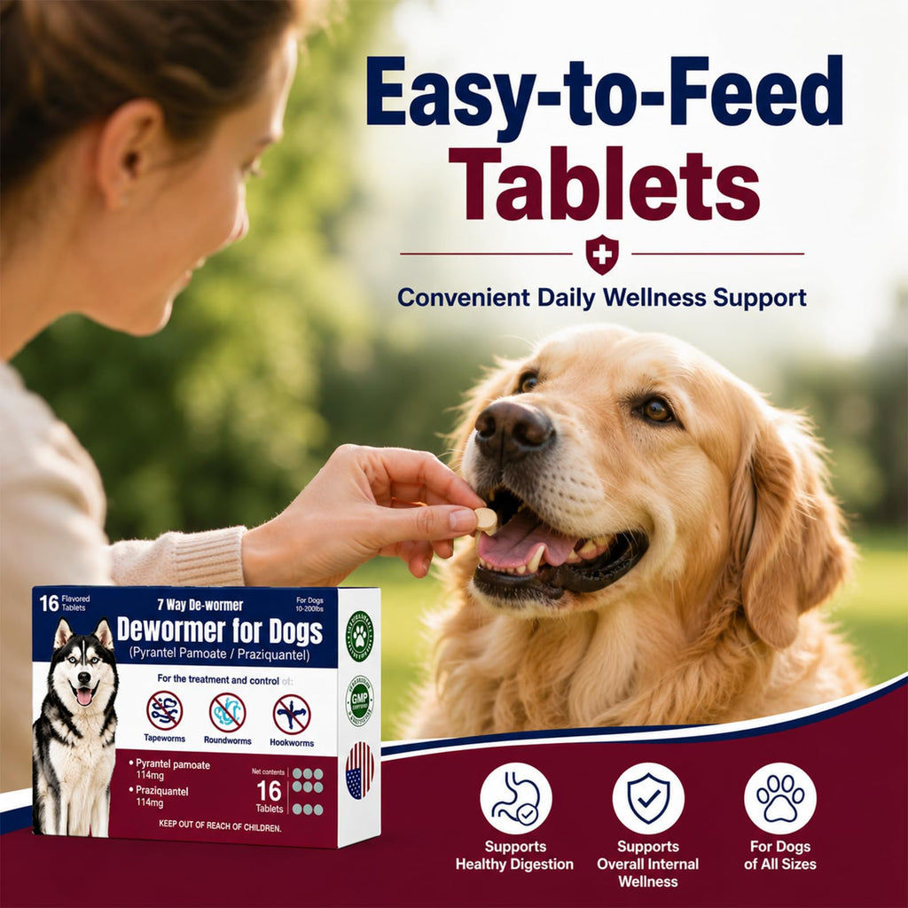 Dewormer for Dogs with Praziquantel & Pyrantel Pamoate, 16 Tablets O1348
