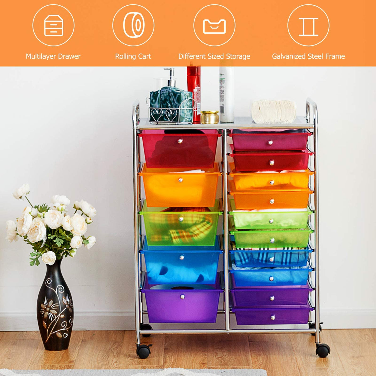 15 Drawer Rolling Storage Cart with Wheels E106