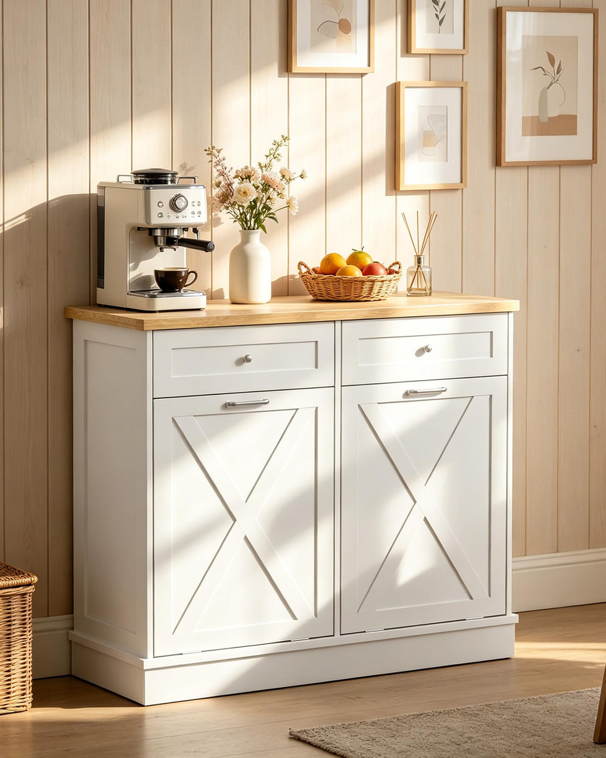 2x10 Gallon Tilt Out Trash Cabinet with Hideaway Drawers, White H198188