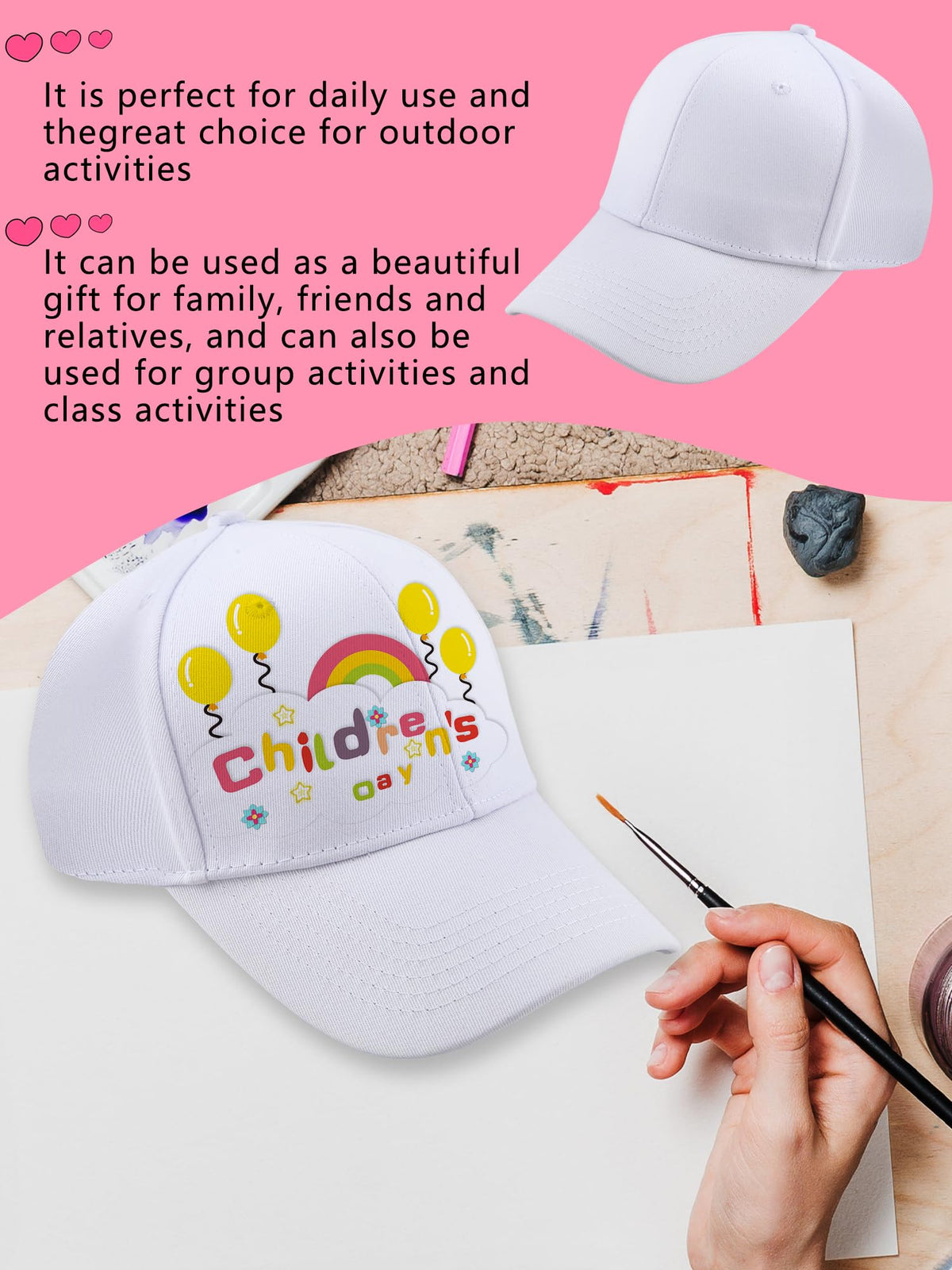30 Pcs White Cotton Kids Baseball Cap E27377