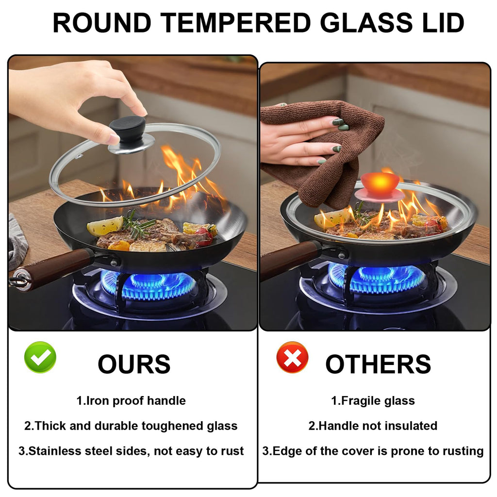 8 Inch Tempered Glass Lid with Stainless Steel Rim F493