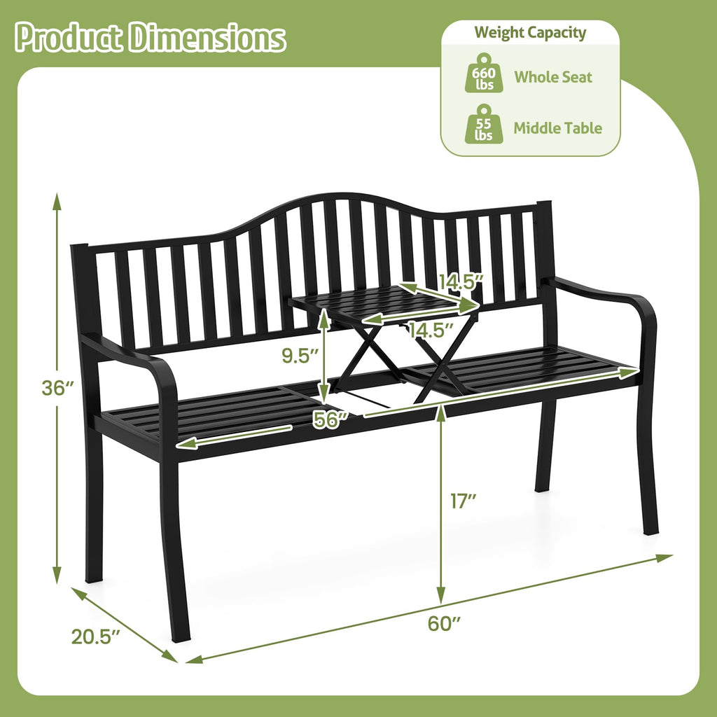 60” Metal Outdoor Garden Park Bench E95189