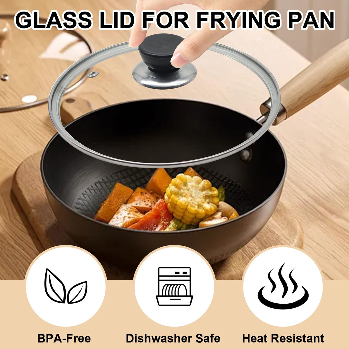 8 Inch Tempered Glass Lid with Stainless Steel Rim F493