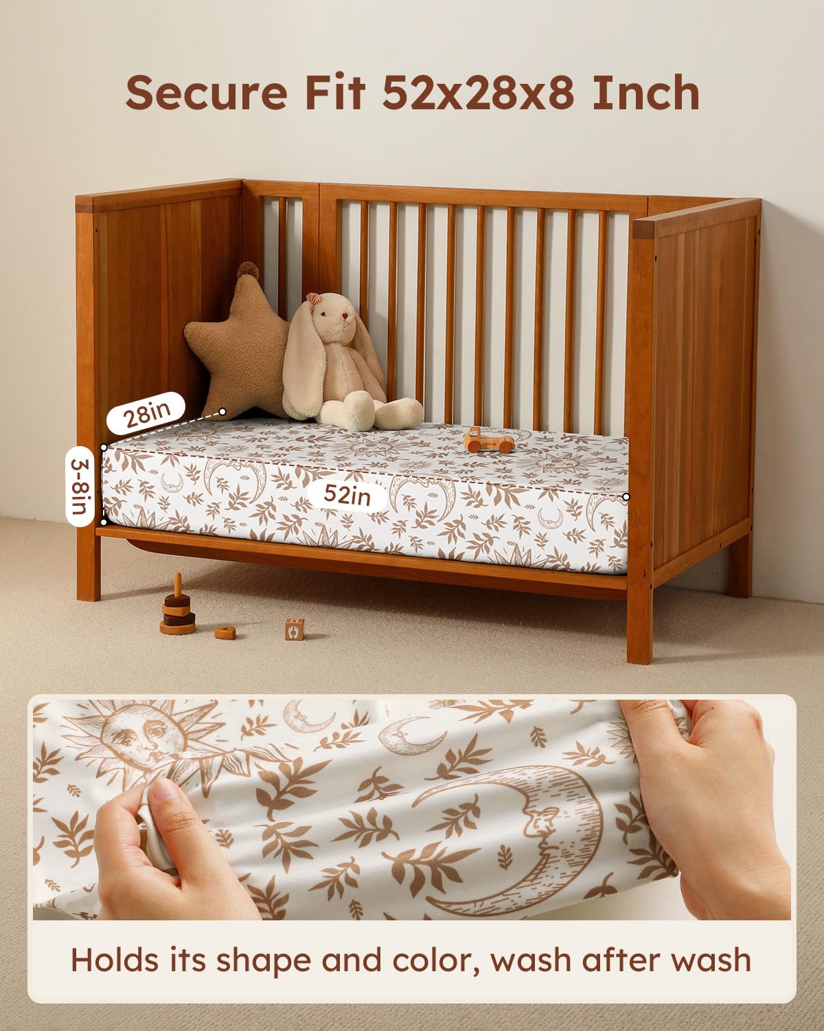 28x52x8in Fitted Crib Sheet 3 Pack Microfiber White Brown E502