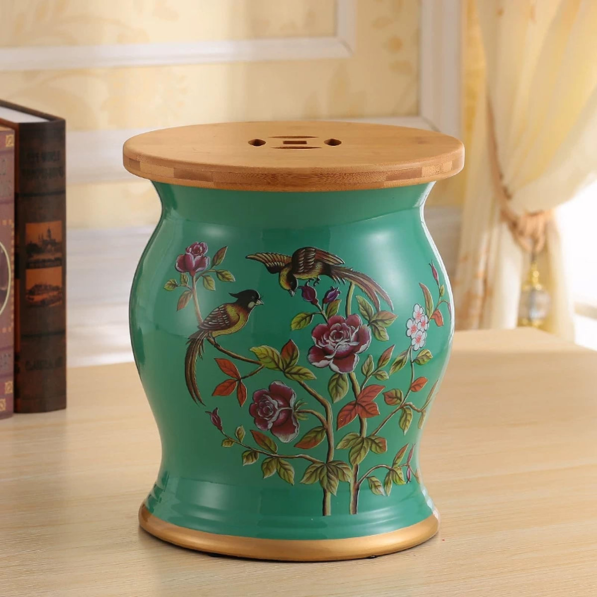 Ceramic Garden Drum Stool with Wood Top X358