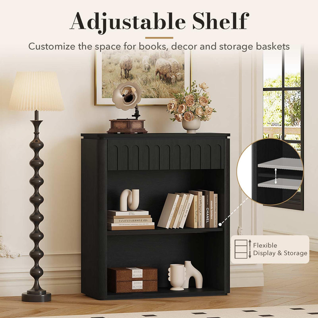 Black Wood Grain Console Table and 3 Tier Bookshelf Set B6128