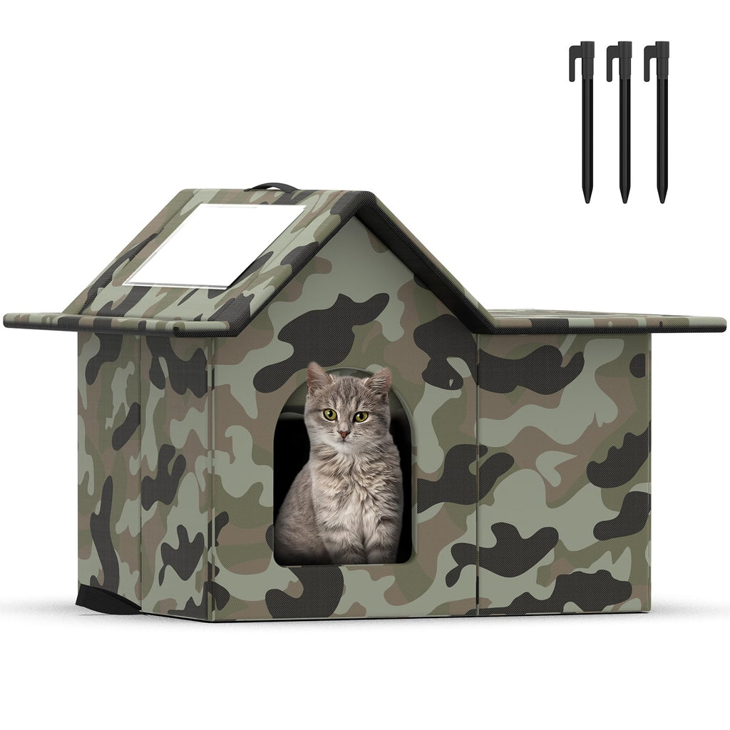 Weatherproof Collapsible Outdoor Cat House with Door and Soft Mat V341