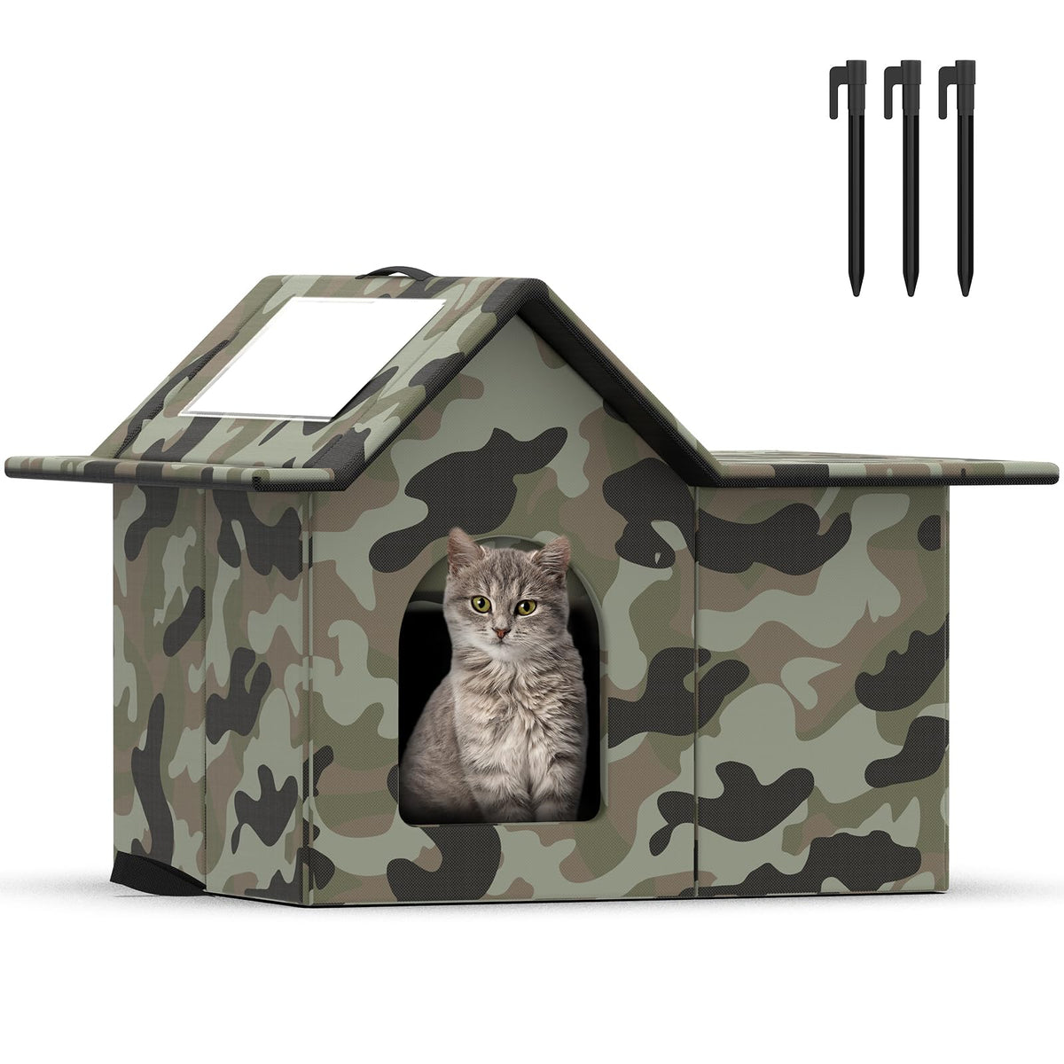 Weatherproof Collapsible Outdoor Cat House with Door and Soft Mat V341