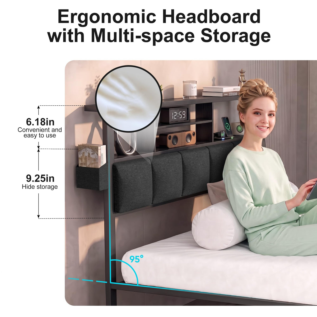 Twin Bed Frame with LED Lights, Storage Drawers and Charging Station S5178