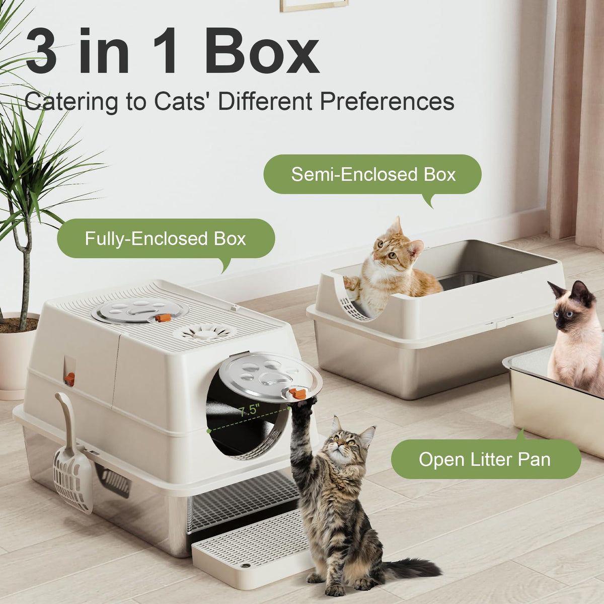 XL Stainless Steel Enclosed Litter Box with Lid H4721
