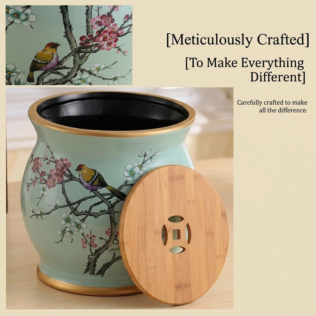 Ceramic Garden Drum Stool with Wood Top X358