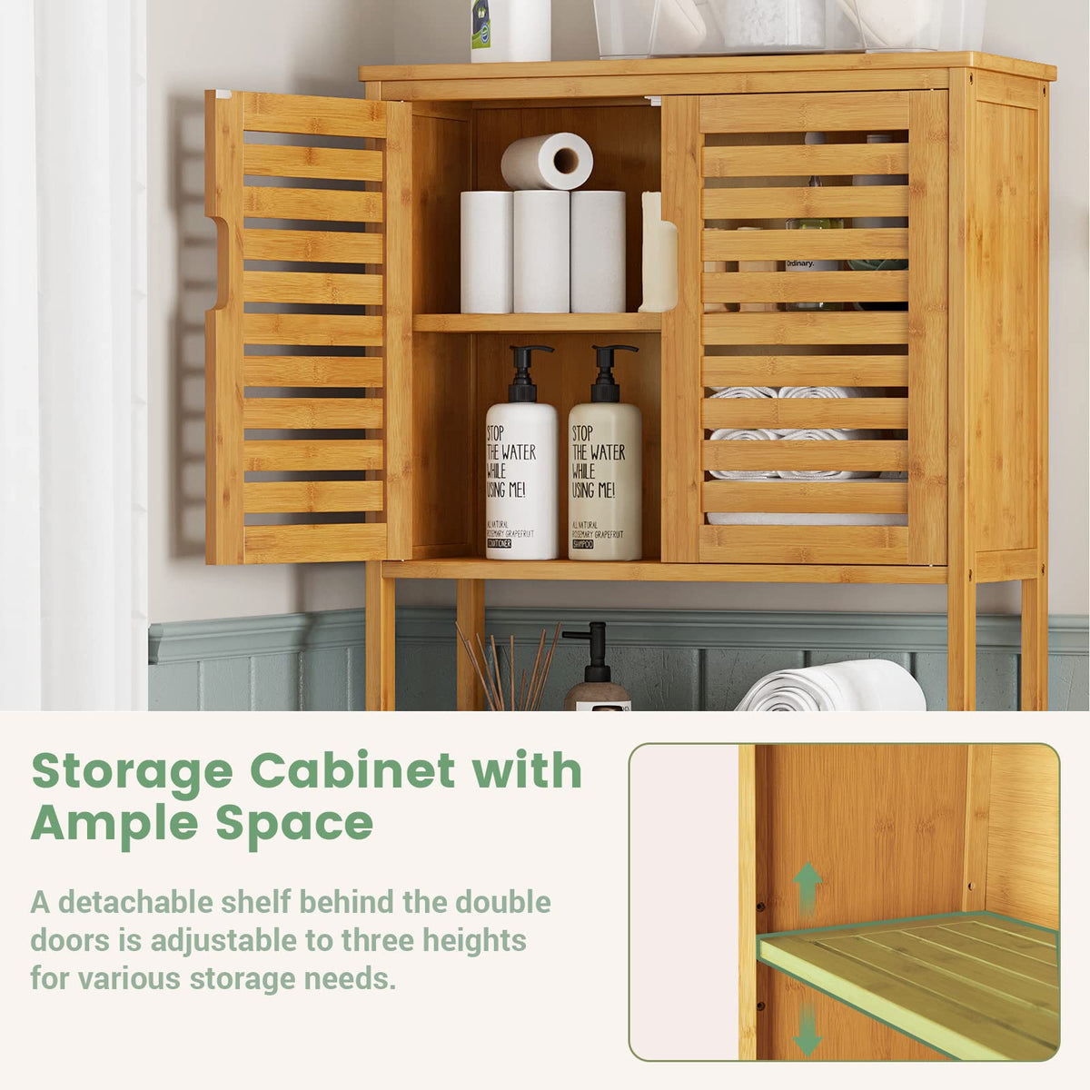 Over The Toilet Storage Cabinet with Adjustable Shelves Bamboo K54223