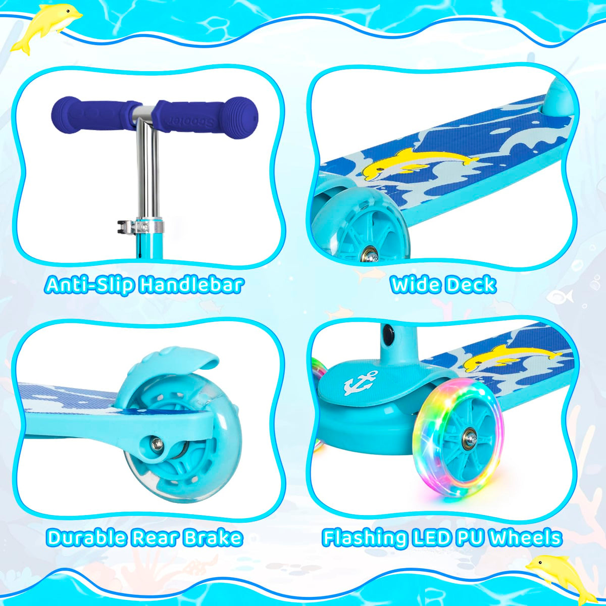 3-Wheel Toddler Kick Scooter with Light-Up Wheels P2329