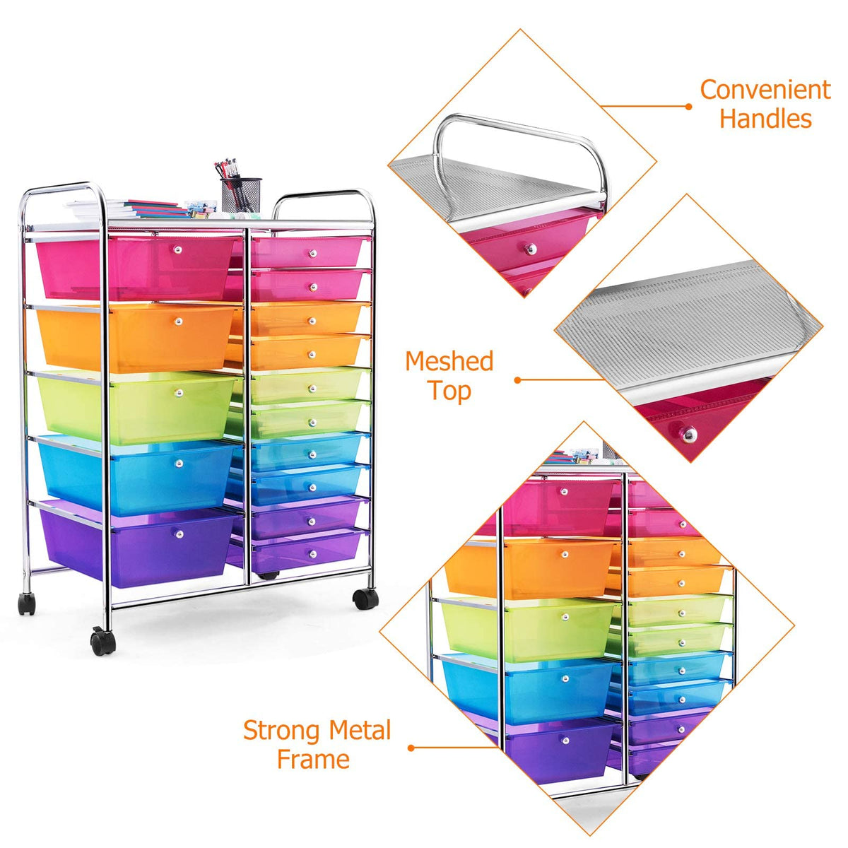 15 Drawer Rolling Storage Cart with Wheels E106