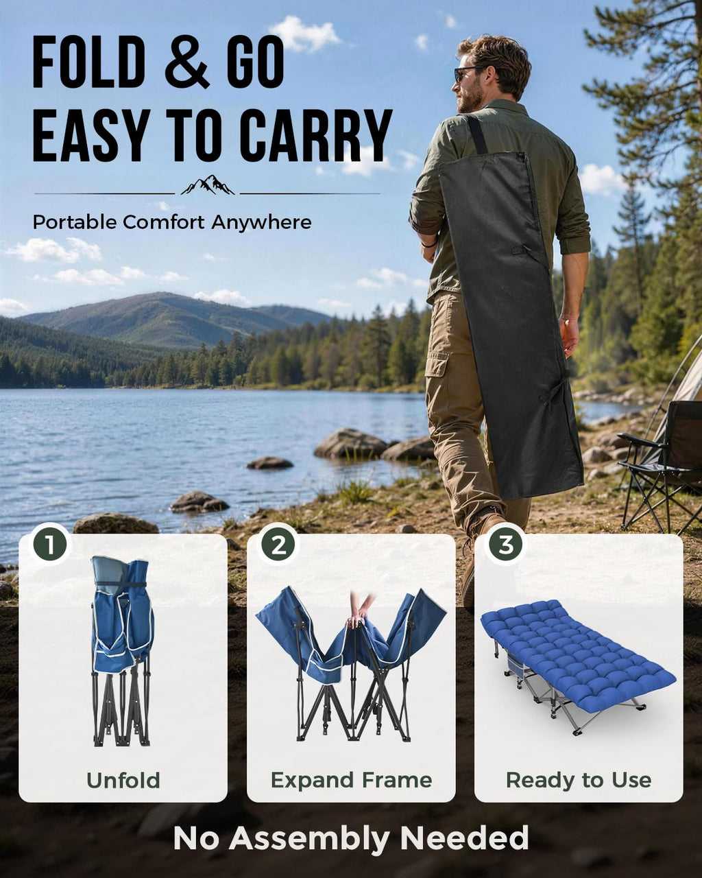 32in XXL Folding Camping Cot with Mattress O89819