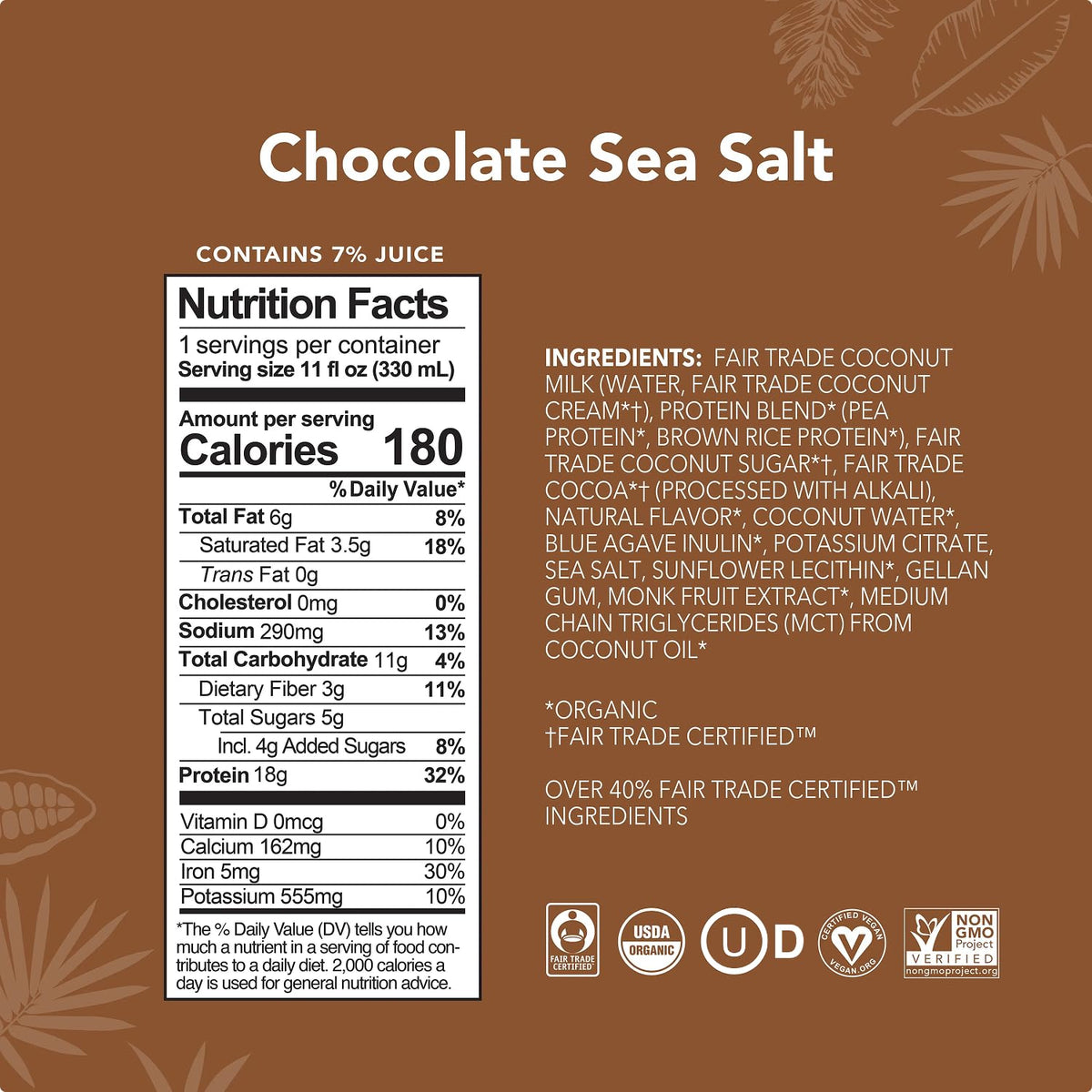 Chocolate Sea Salt Organic Plant Based Protein Drink M6442