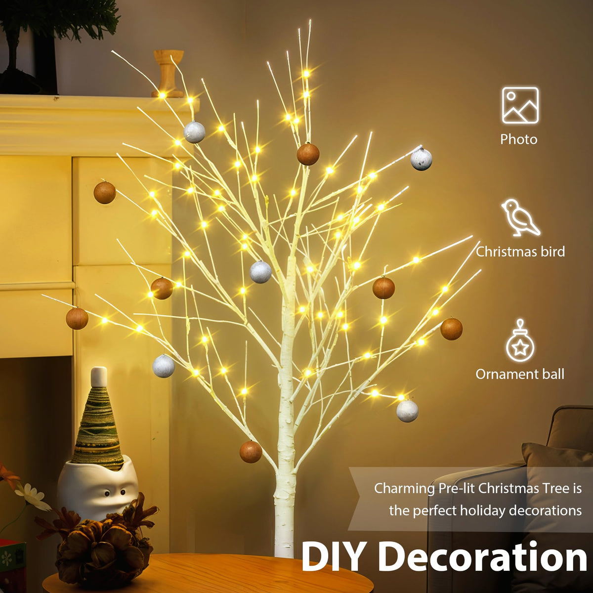 White Birch Tree Set with 246 LED Lights V22747