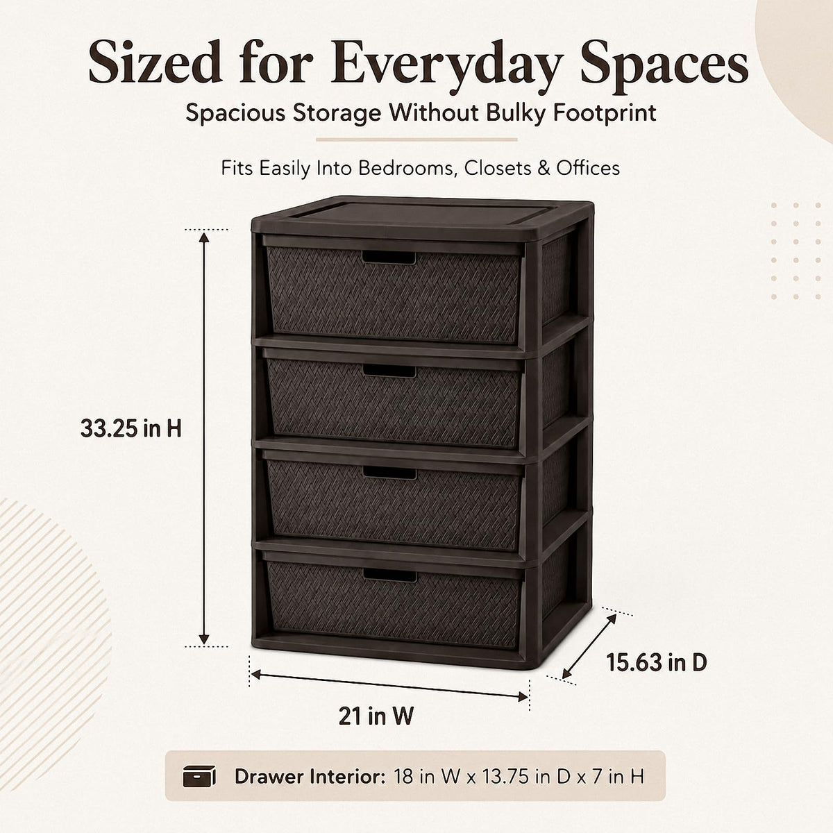 4 Drawer Plastic Storage Tower with Brown Weave Bins A999353