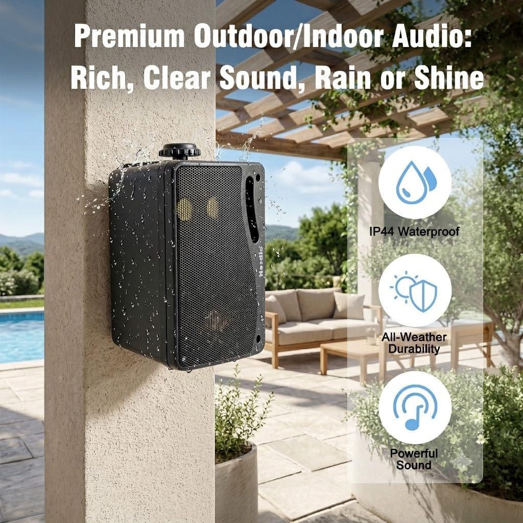 3.5" 200W Outdoor Bluetooth Speakers, IP44 Waterproof, Black, 2-Pack B69644