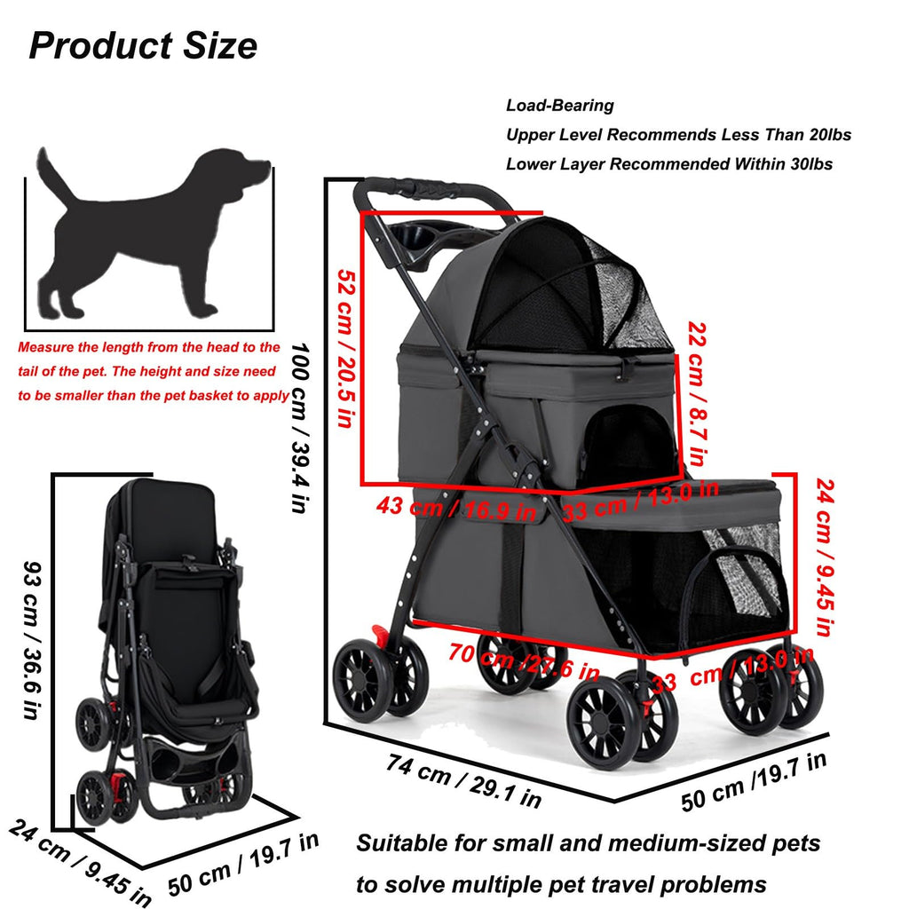 Double Dog Stroller for Medium Small Dogs and Cats H5481