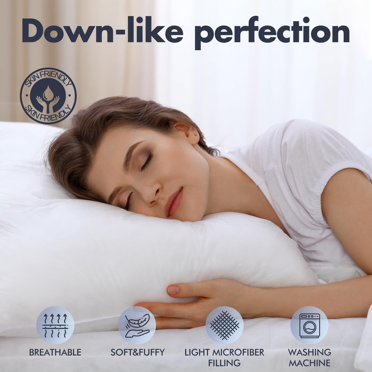 Soft Fluffy Queen Size Bed Pillows Set of 2 Cotton Cover V418