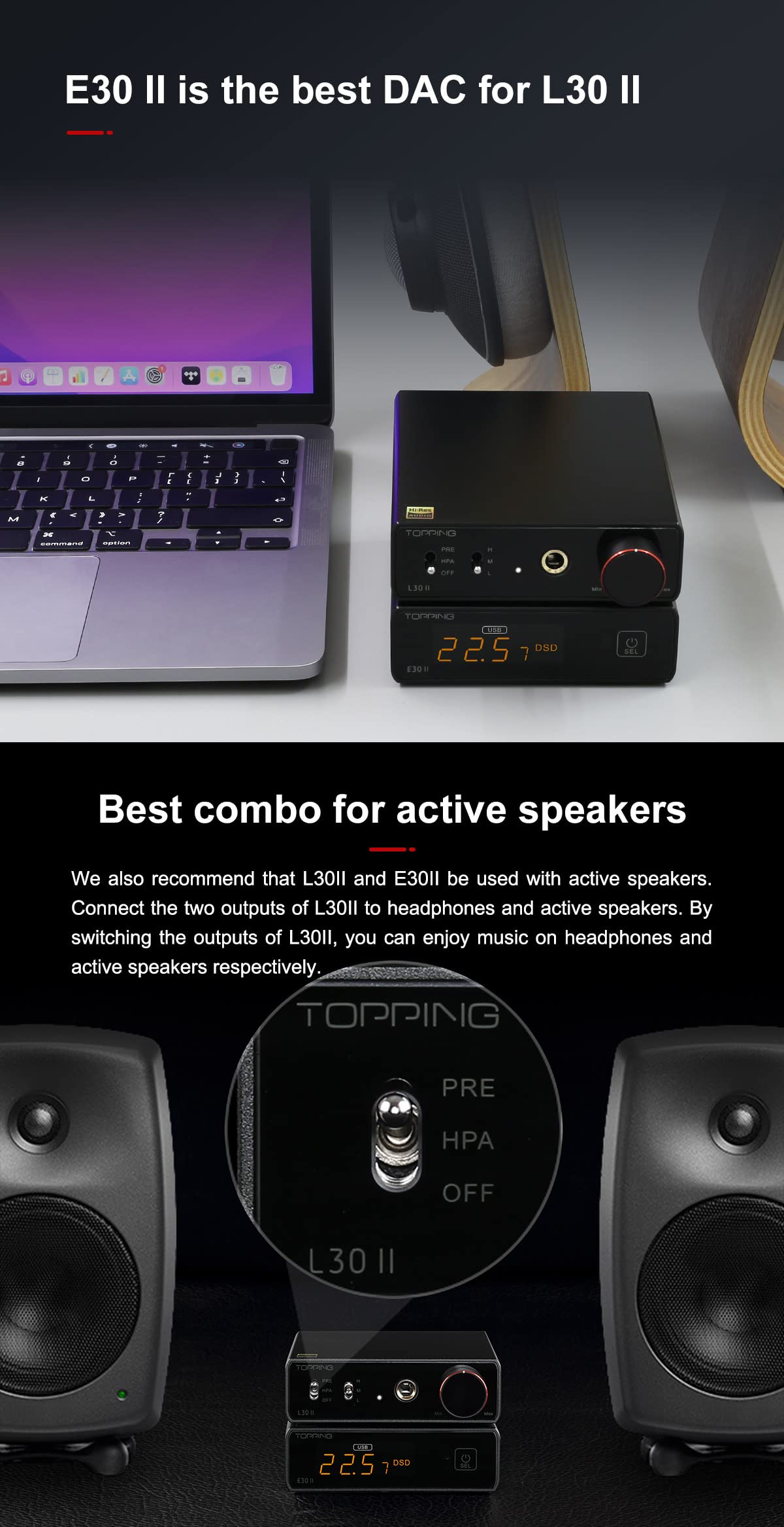 Topping E30 II DAC Preamp Audio Decoder + Topping L30II NFCA Linear Headphone Amp S9341