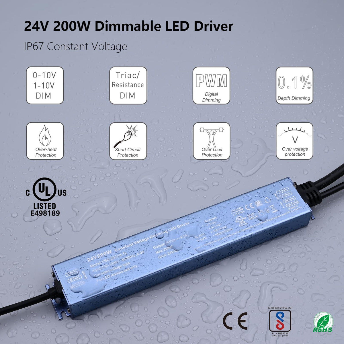 24V 200W IP67 Waterproof LED Driver U41012
