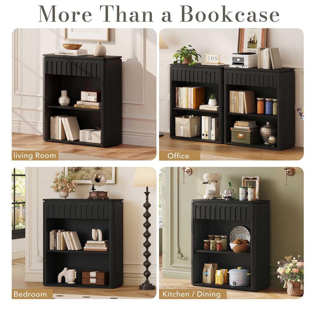 Black Wood Grain Console Table and 3 Tier Bookshelf Set B6128