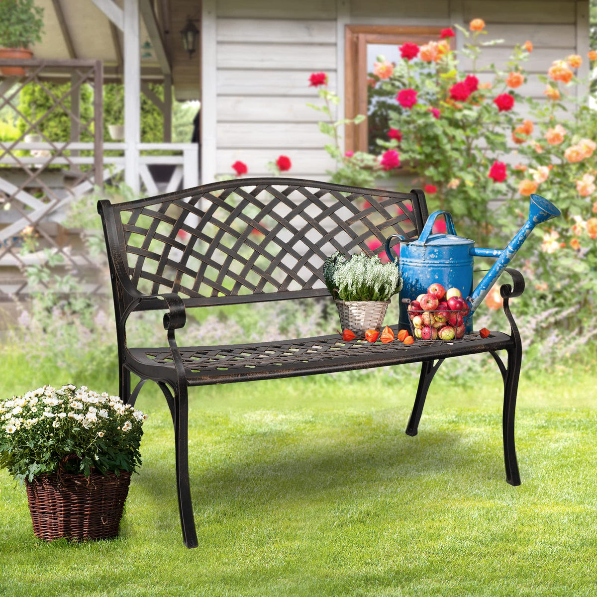 40.5" Anti-Rust Cast Aluminum Patio Garden Bench D820269