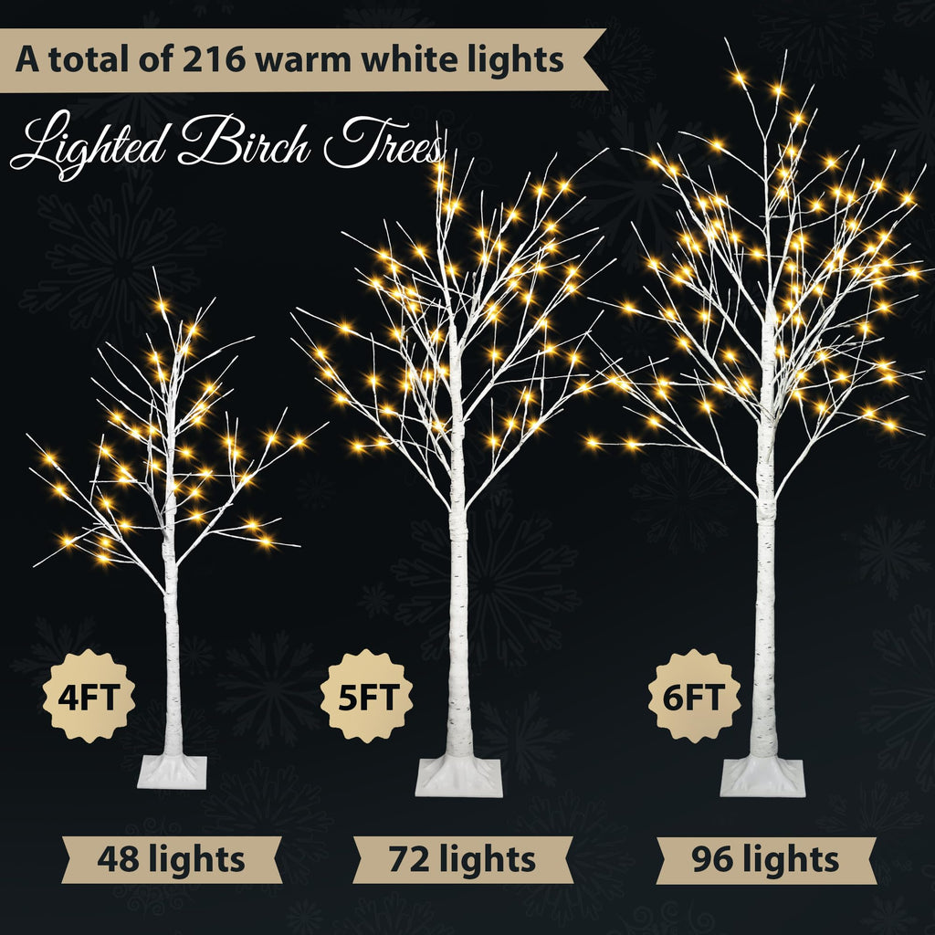 White Birch Tree Set with 246 LED Lights V22747