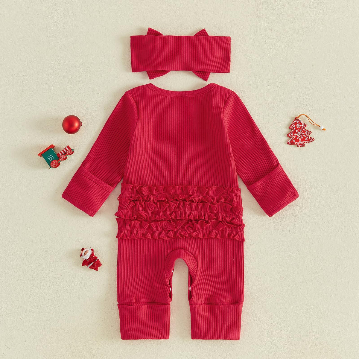 Christmas Baby Girl Long Sleeve Romper Headband A78815