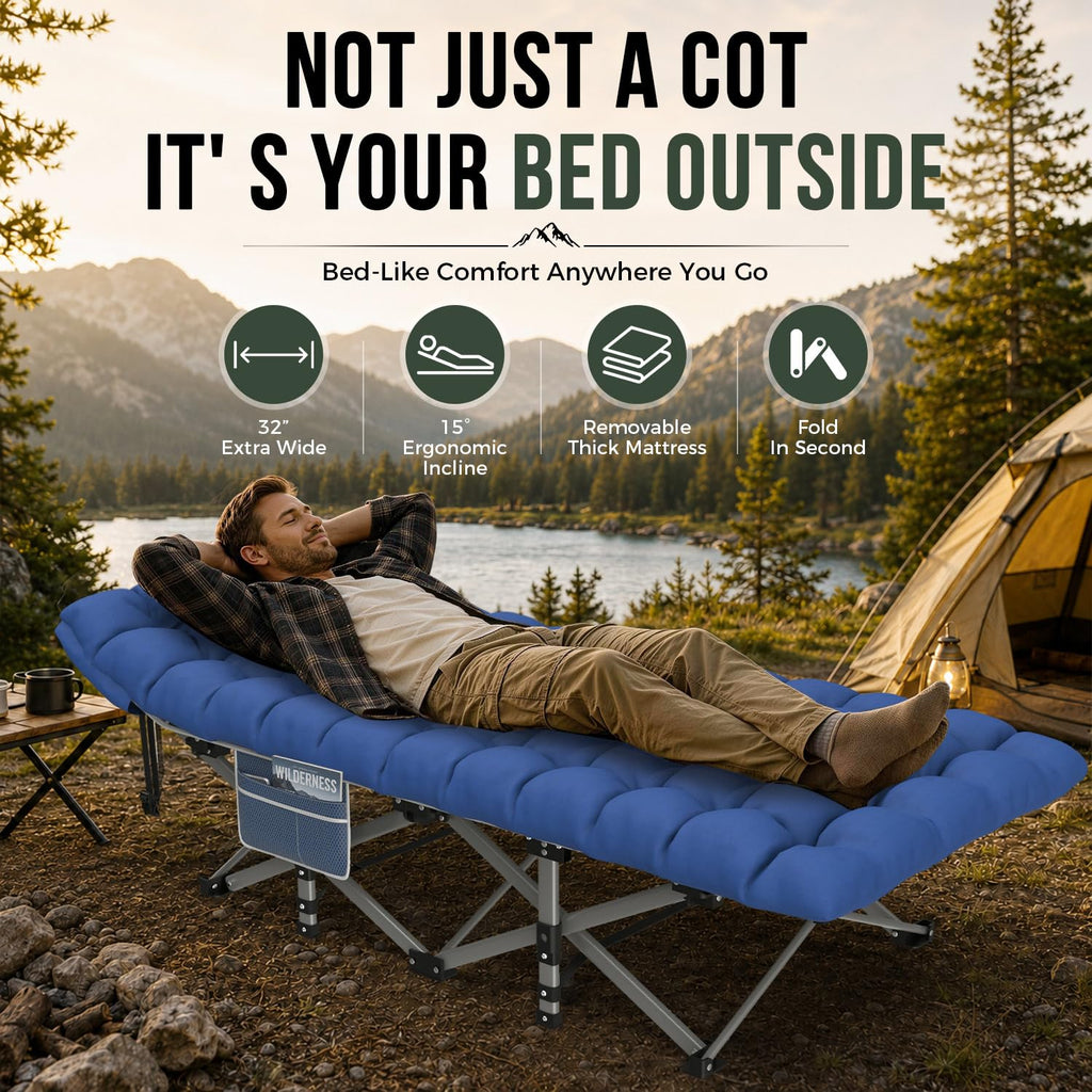 32in XXL Folding Camping Cot with Mattress O89819