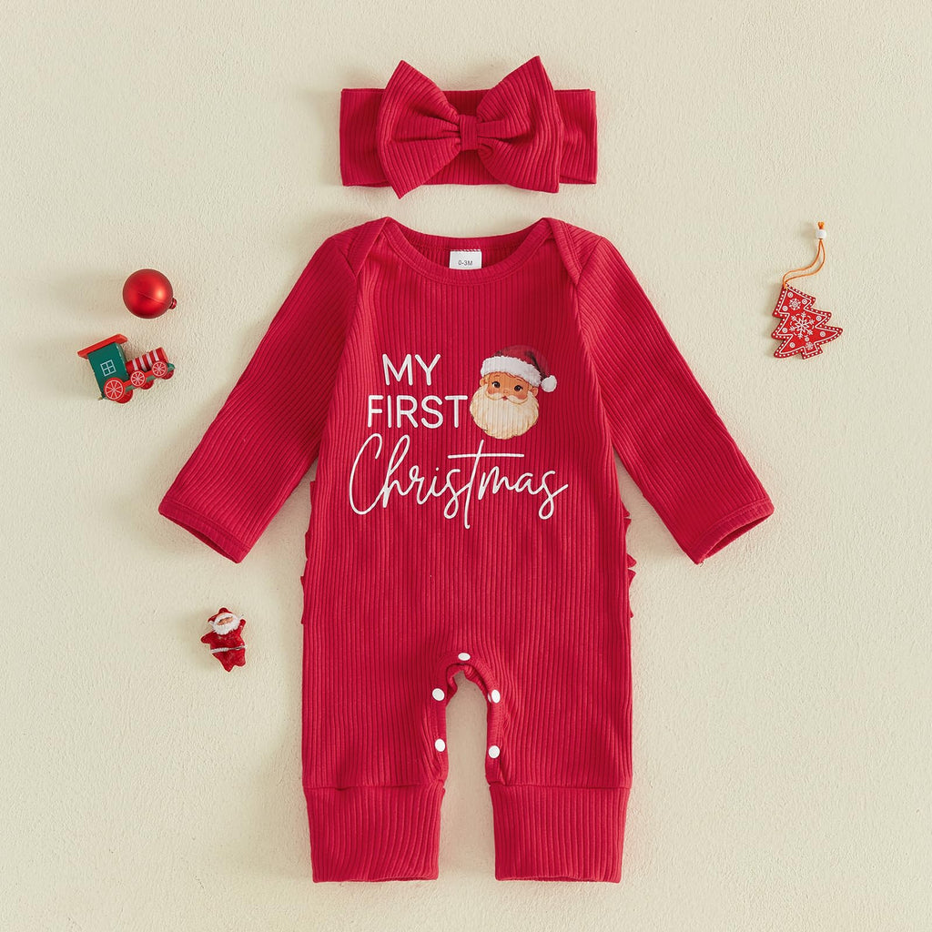 Christmas Baby Girl Long Sleeve Romper Headband A78815