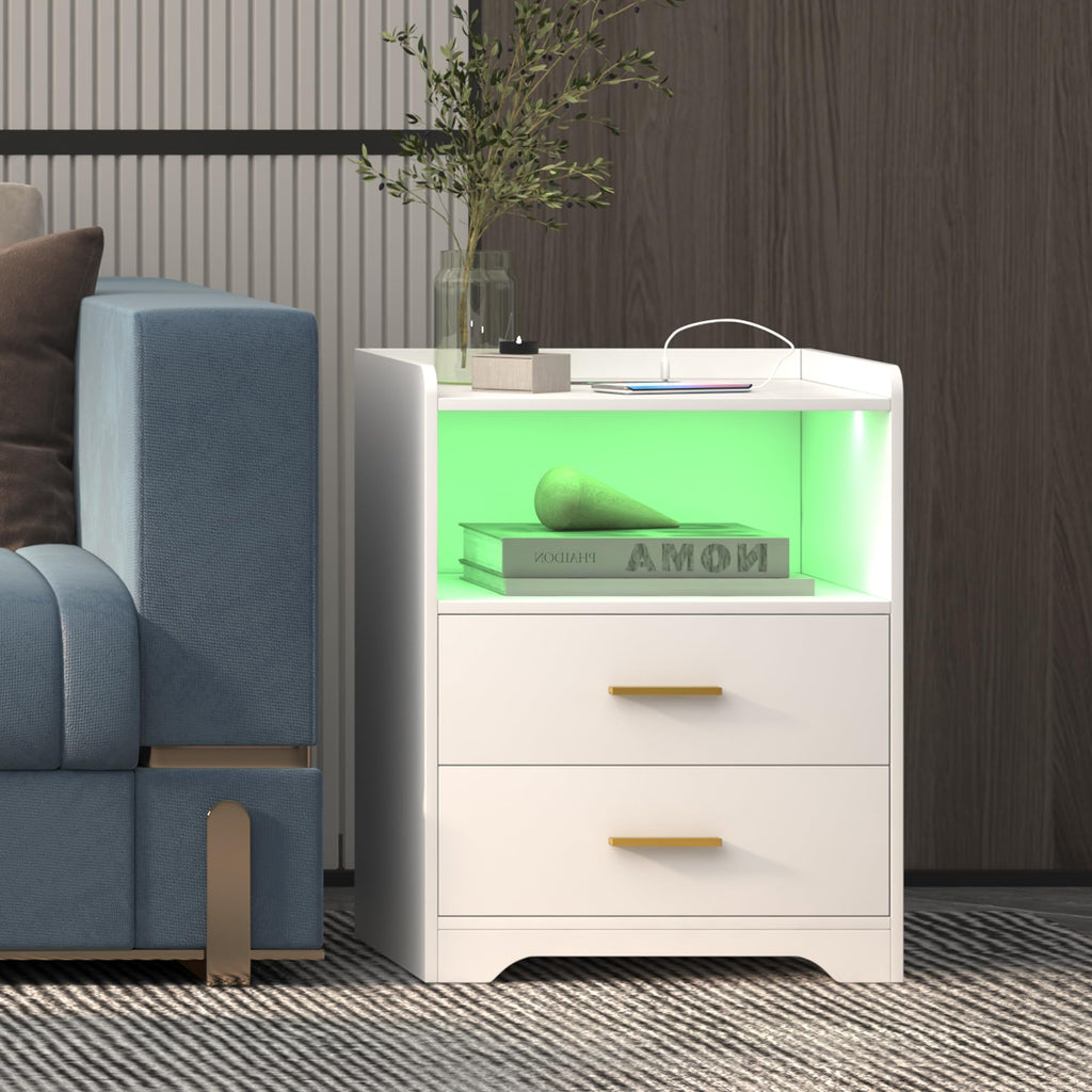 White Nightstand with Charging Station N34796