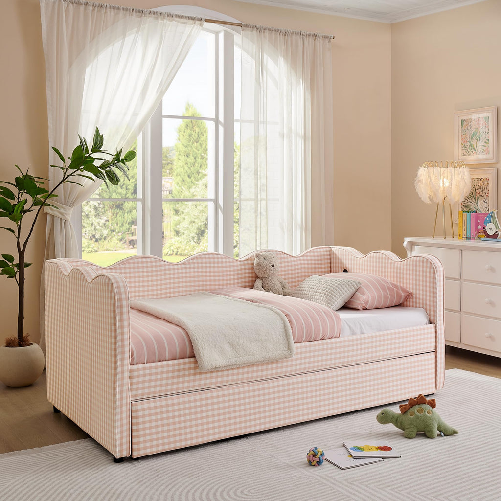 Pink Twin Size Gingham Daybed with Trundle P64833
