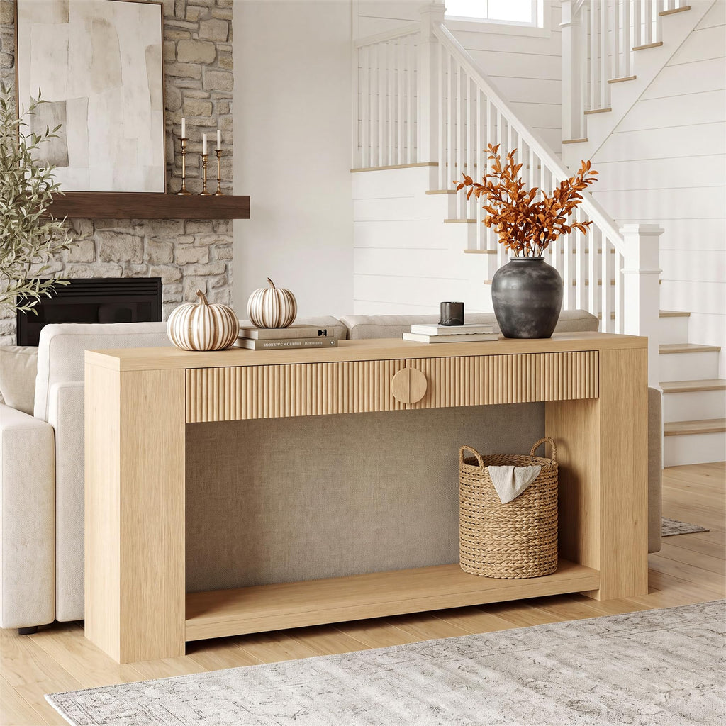 Oak Console Table with Storage Drawers P725