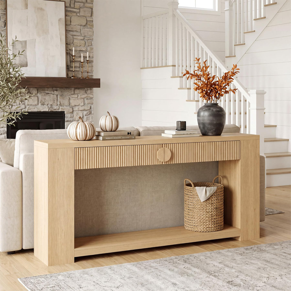 Oak Console Table with Storage Drawers P725