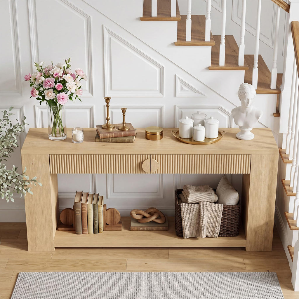 Oak Console Table with Storage Drawers P725