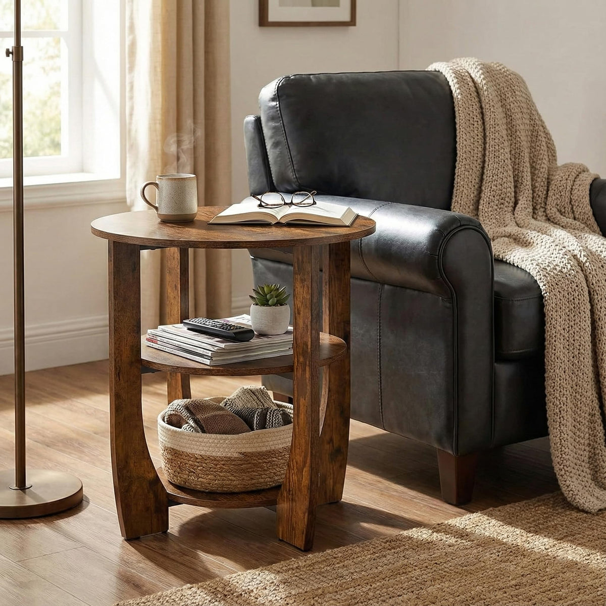 Rustic Brown 19.7 inch Round Side Table U504