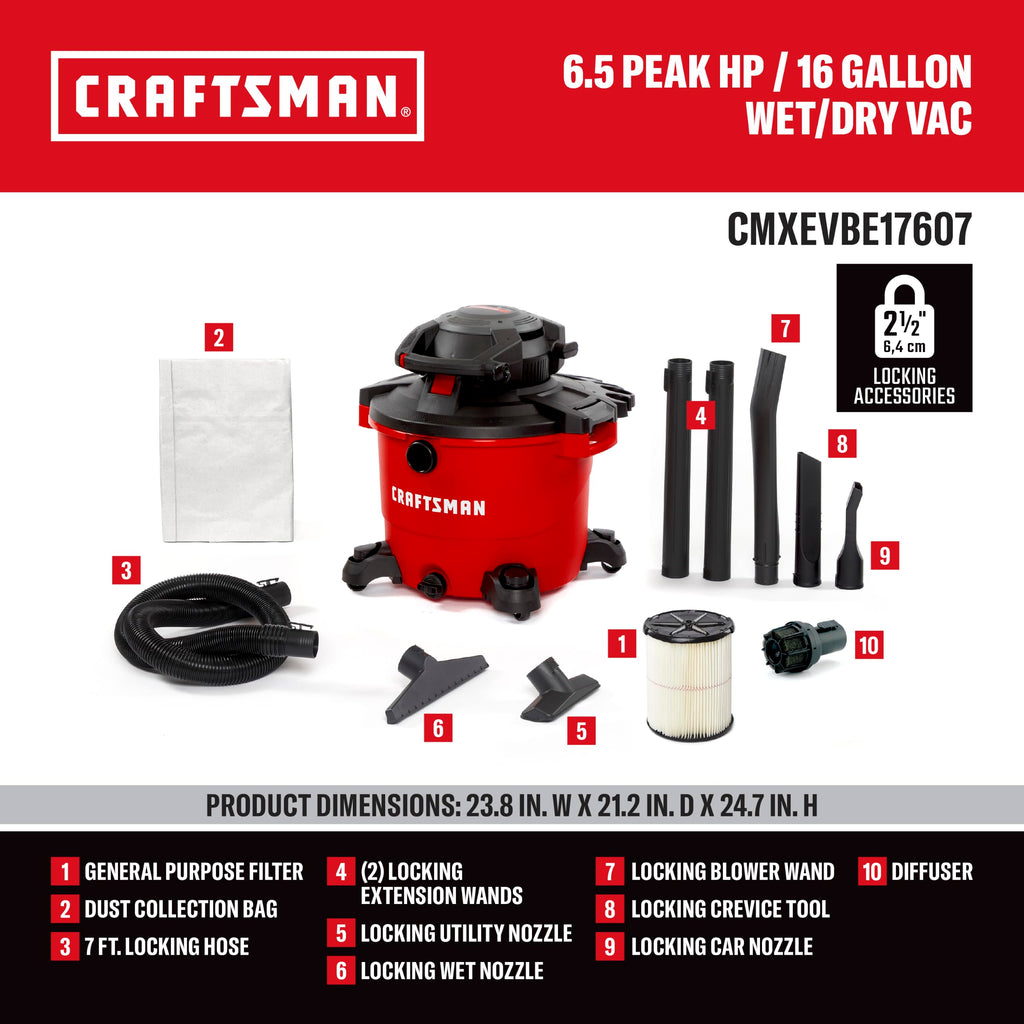 16 Gal. 6.5 Peak HP Wet Dry Vac with Detach Blower Y5862