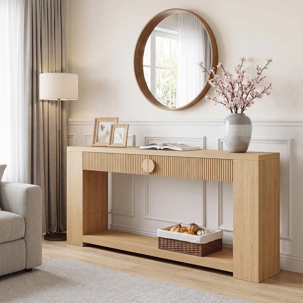 Oak Console Table with Storage Drawers P725