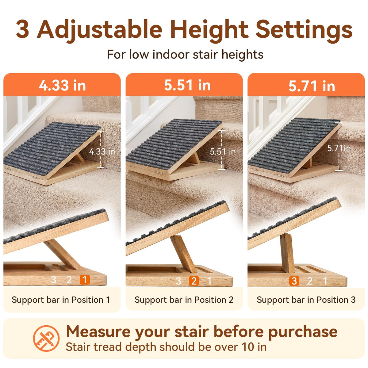 Adjustable Non-Slip Wooden Dog Ramp P314